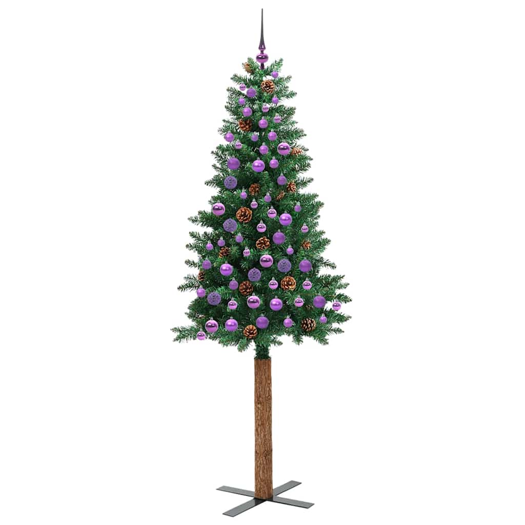 Slankt Juletræ med stativ Grøn 210 cm PVC og Massiv Fyrretræ