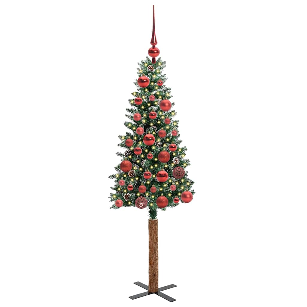 Slankt Juletræ med stativ Grøn 150 cm PVC og Massiv Fyrretræ