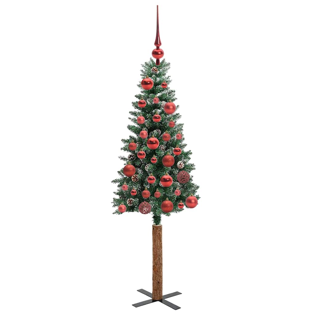 Slankt Juletræ med stativ Grøn 150 cm PVC og Massiv Fyrretræ