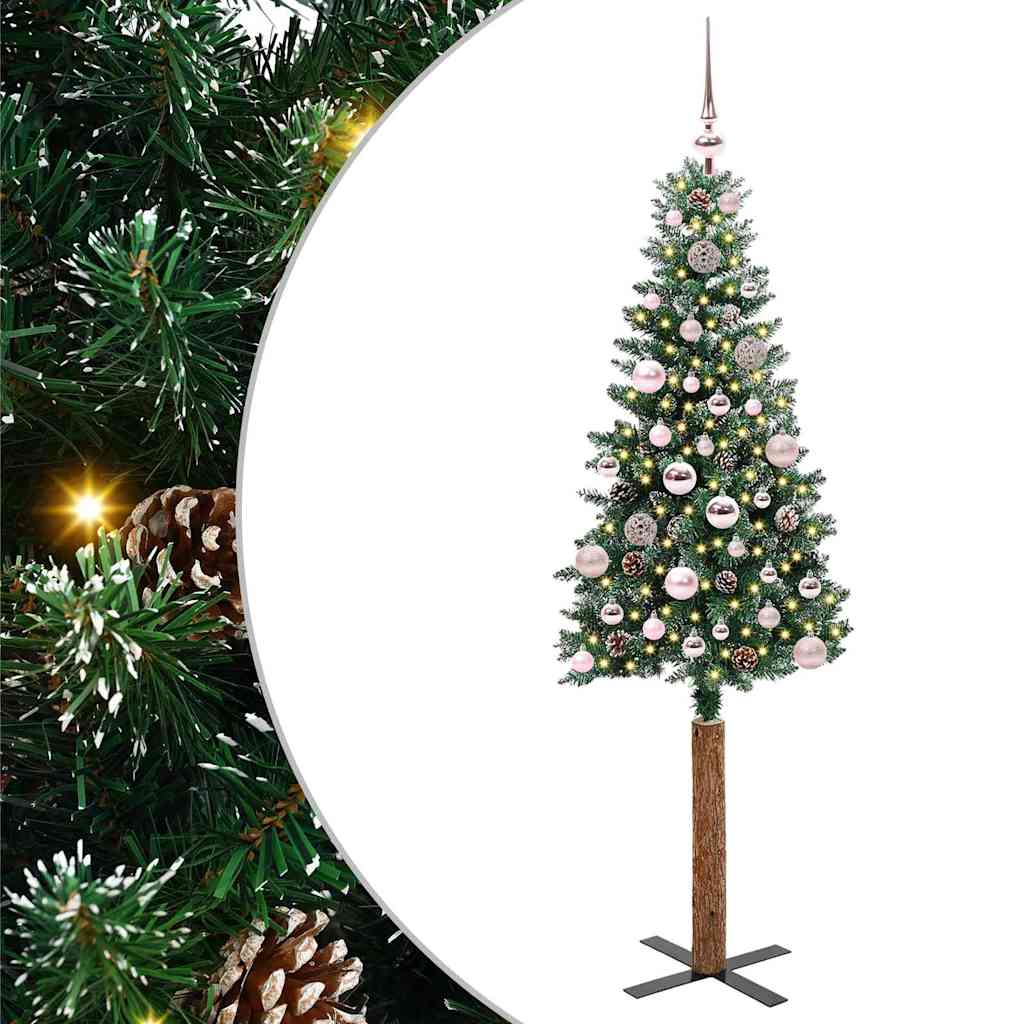 Slankt Juletræ med stativ Grøn 150 cm PVC og Massiv Fyrretræ