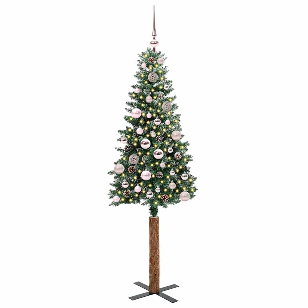 Slankt Juletræ med stativ Grøn 150 cm PVC og Massiv Fyrretræ