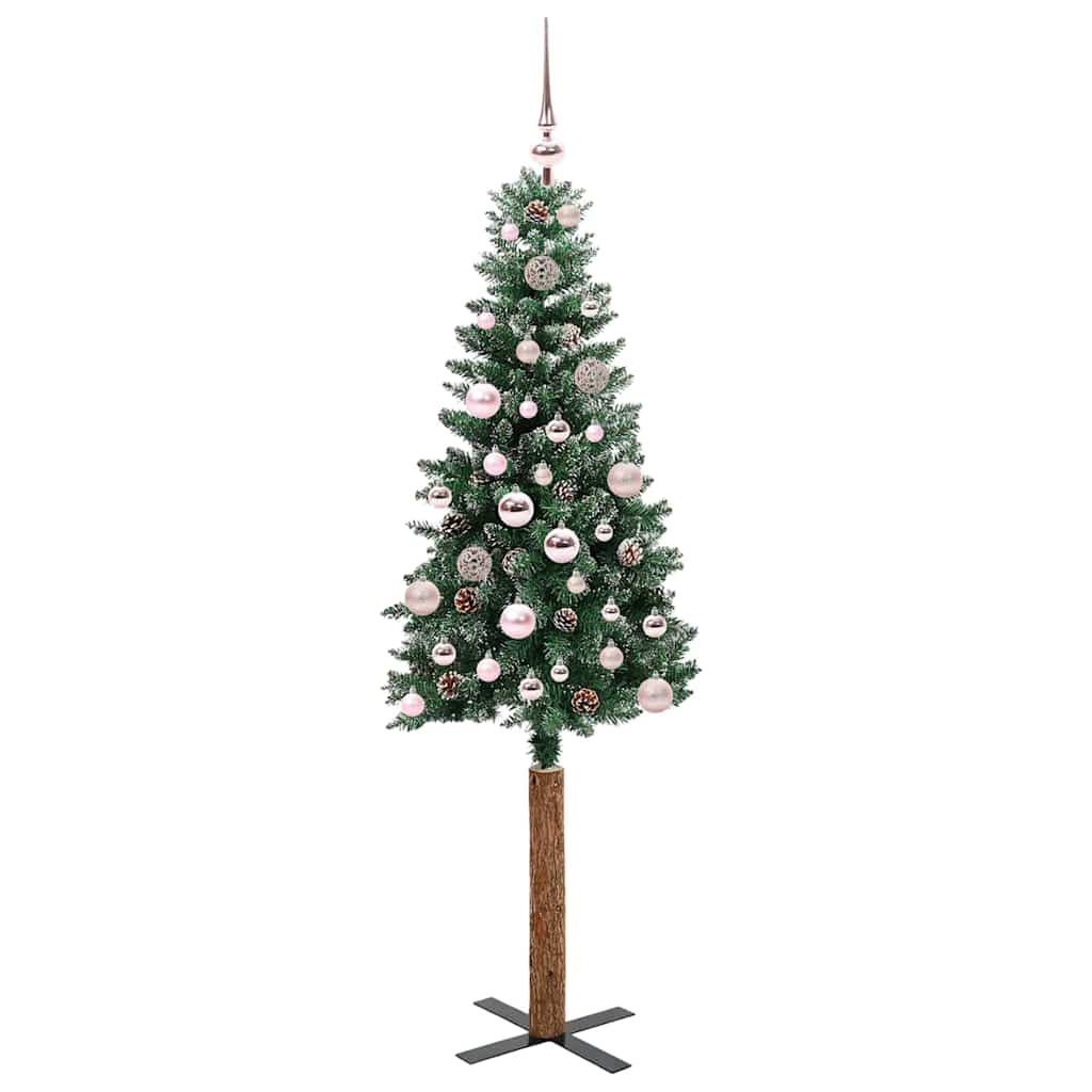 Slankt Juletræ med stativ Grøn 150 cm PVC og Massiv Fyrretræ