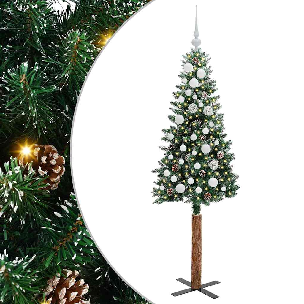 Slankt Juletræ med stativ Grøn 150 cm PVC og Massiv Fyrretræ