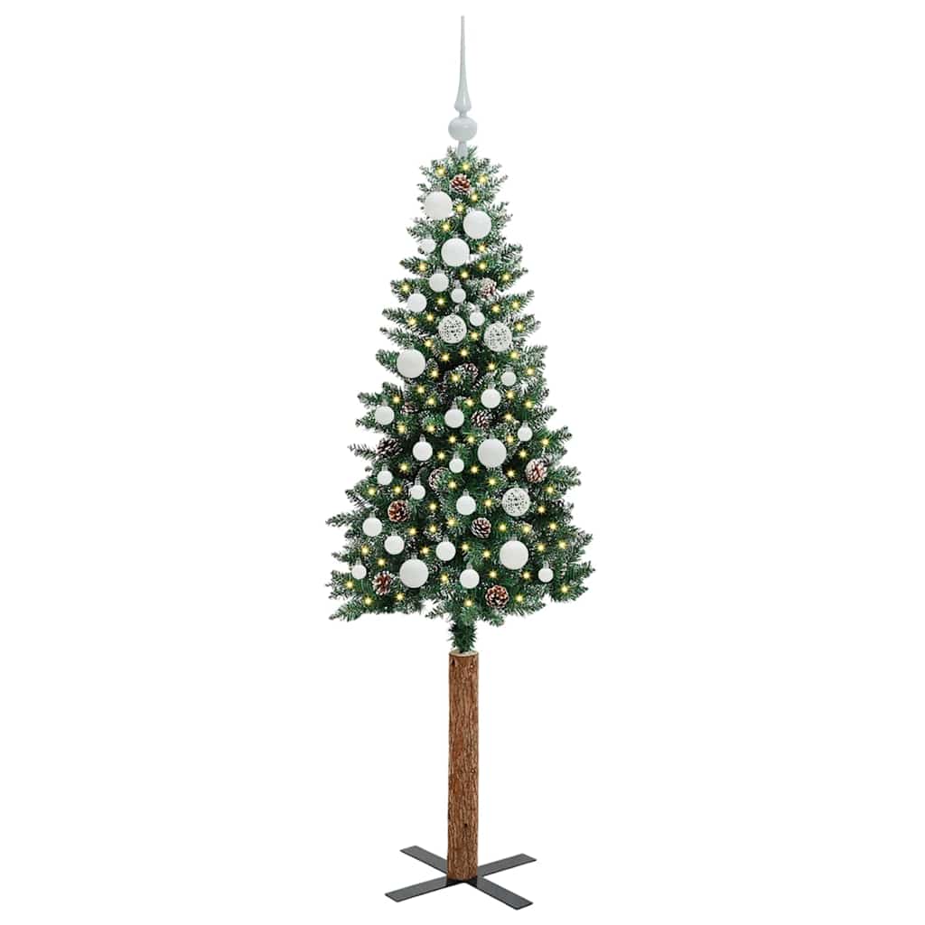 Slankt Juletræ med stativ Grøn 150 cm PVC og Massiv Fyrretræ
