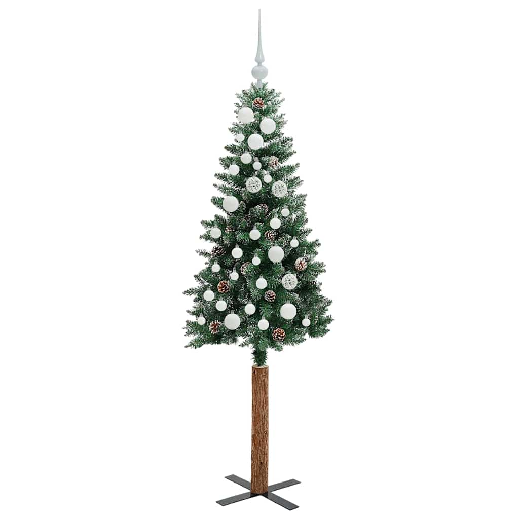 Slankt Juletræ med stativ Grøn 150 cm PVC og Massiv Fyrretræ