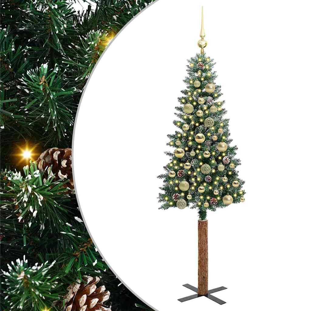 Slankt Juletræ med stativ Grøn 150 cm PVC og Massiv Fyrretræ