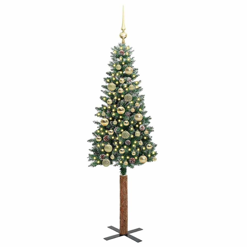 Slankt Juletræ med stativ Grøn 150 cm PVC og Massiv Fyrretræ
