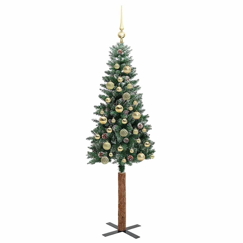 Slankt Juletræ med stativ Grøn 150 cm PVC og Massiv Fyrretræ