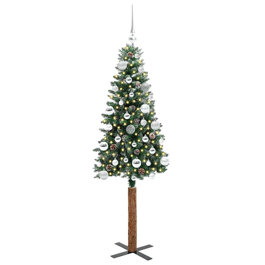 Slankt Juletræ med stativ Grøn 150 cm PVC og Massiv Fyrretræ