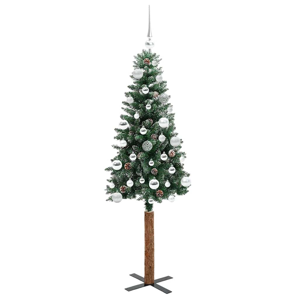 Slankt Juletræ med stativ Grøn 150 cm PVC og Massiv Fyrretræ