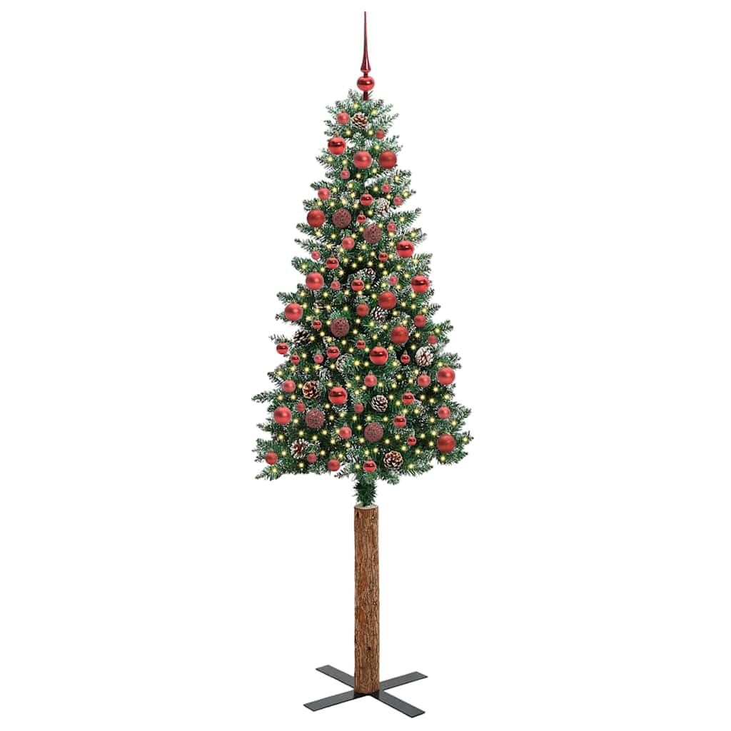 Slankt Juletræ med stativ Grøn 180 cm PVC og Massiv Fyrretræ