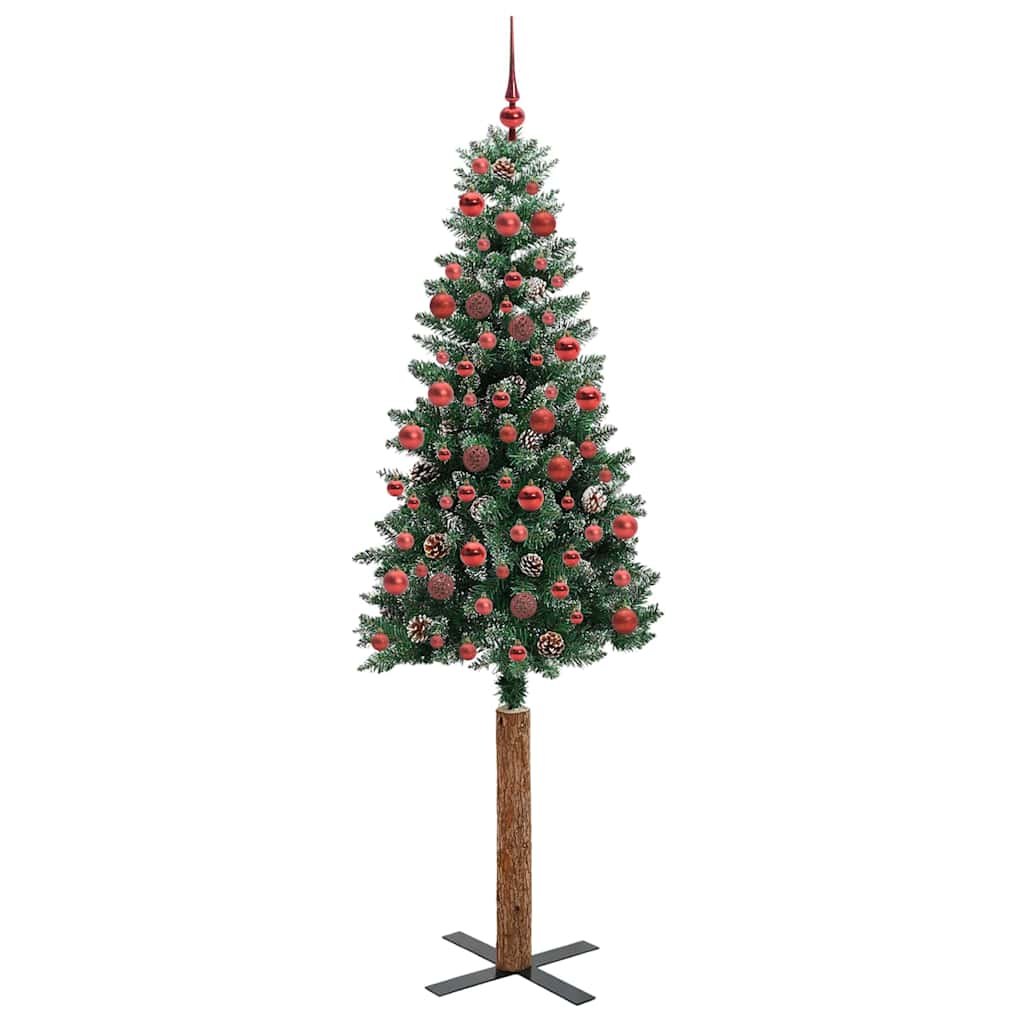 Slankt Juletræ med stativ Grøn 180 cm PVC og Massiv Fyrretræ