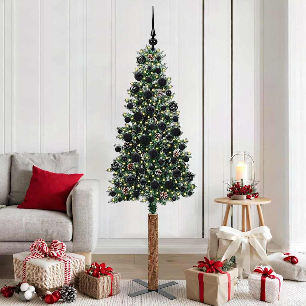 Slankt Juletræ med stativ Grøn 180 cm PVC og Massiv Fyrretræ