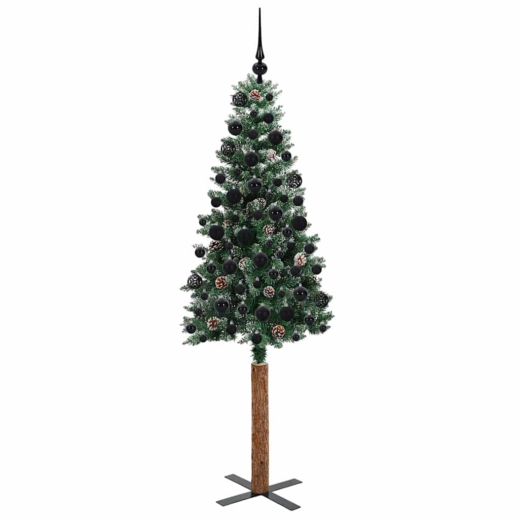 Slankt Juletræ med stativ Grøn 180 cm PVC og Massiv Fyrretræ