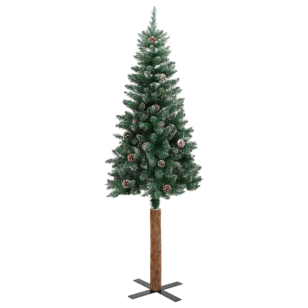 Slankt Juletræ med stativ Grøn 180 cm PVC og Massiv Fyrretræ