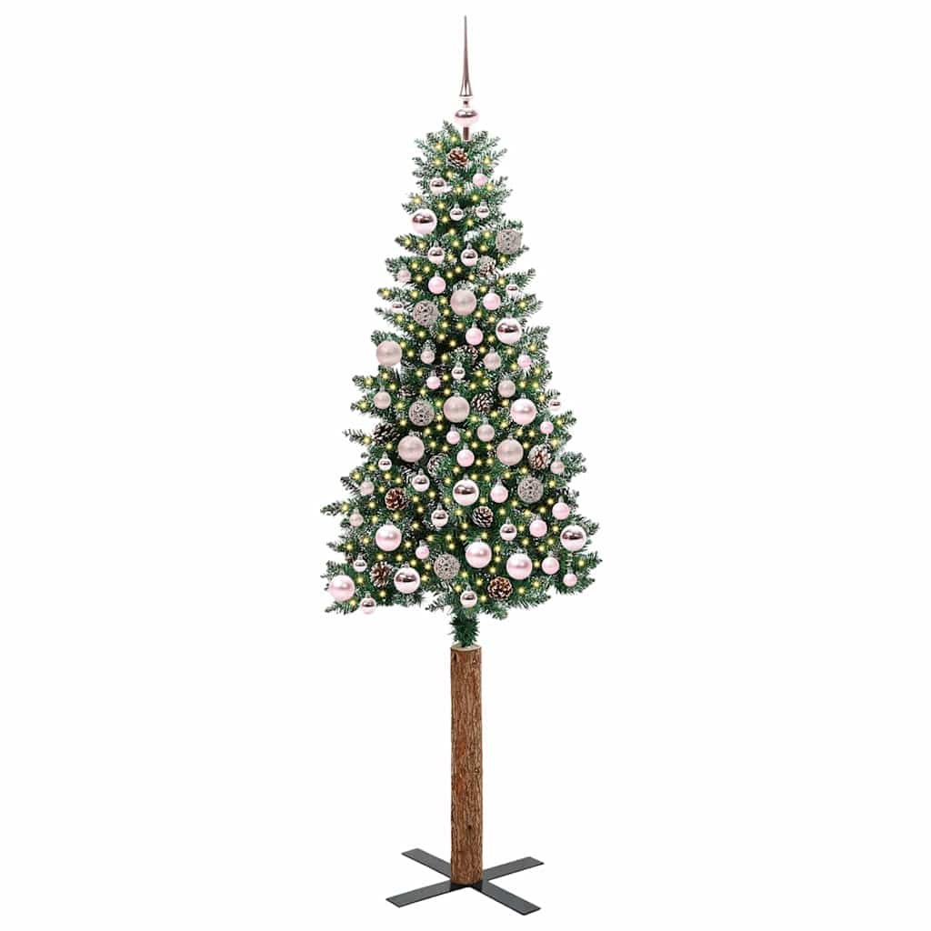 Slankt Juletræ med stativ Grøn 180 cm PVC og Massiv Fyrretræ