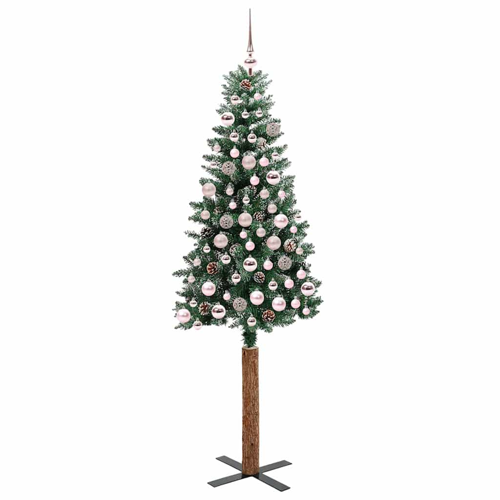Slankt Juletræ med stativ Grøn 180 cm PVC og Massiv Fyrretræ