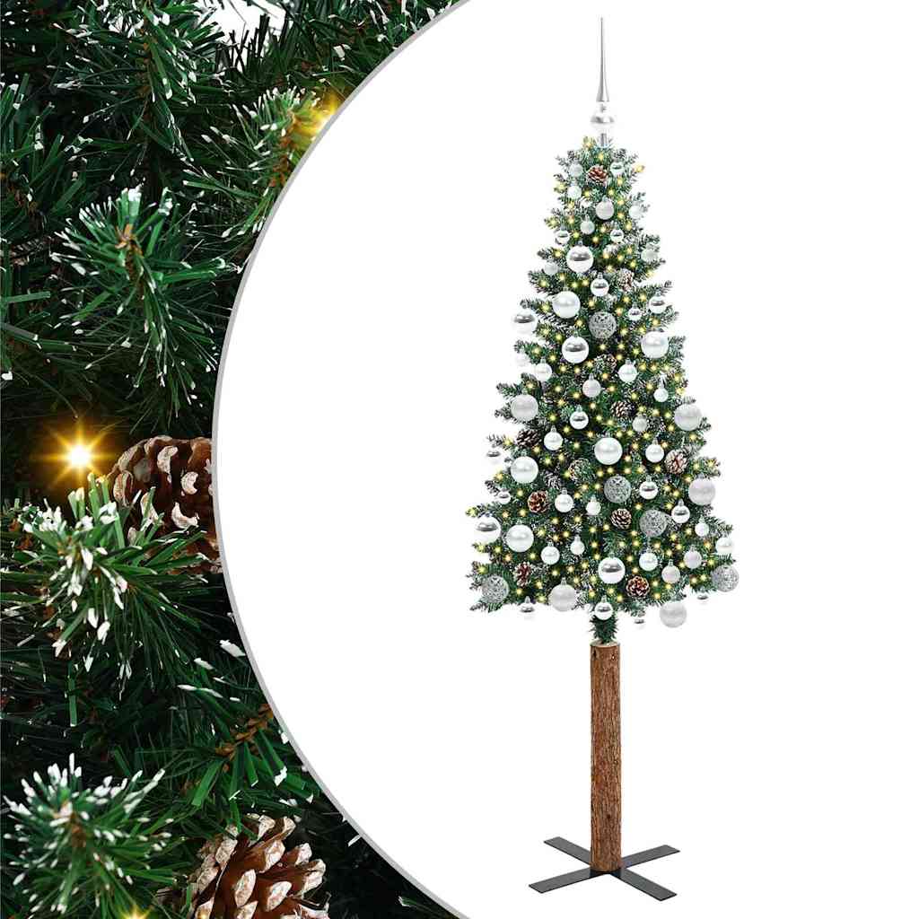 Slankt Juletræ med stativ Grøn 180 cm PVC og Massiv Fyrretræ