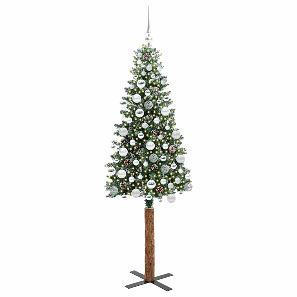 Slankt Juletræ med stativ Grøn 180 cm PVC og Massiv Fyrretræ