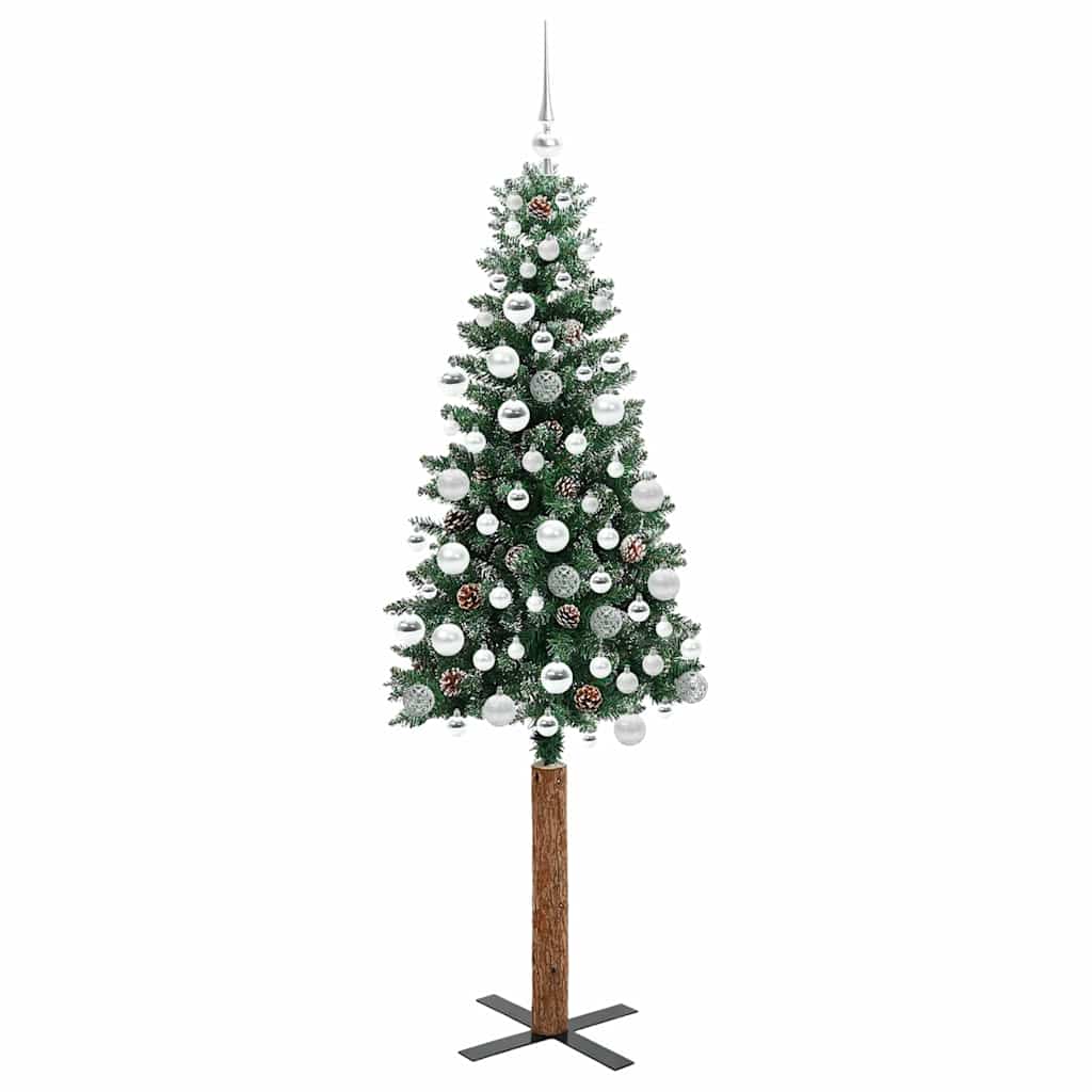 Slankt Juletræ med stativ Grøn 180 cm PVC og Massiv Fyrretræ
