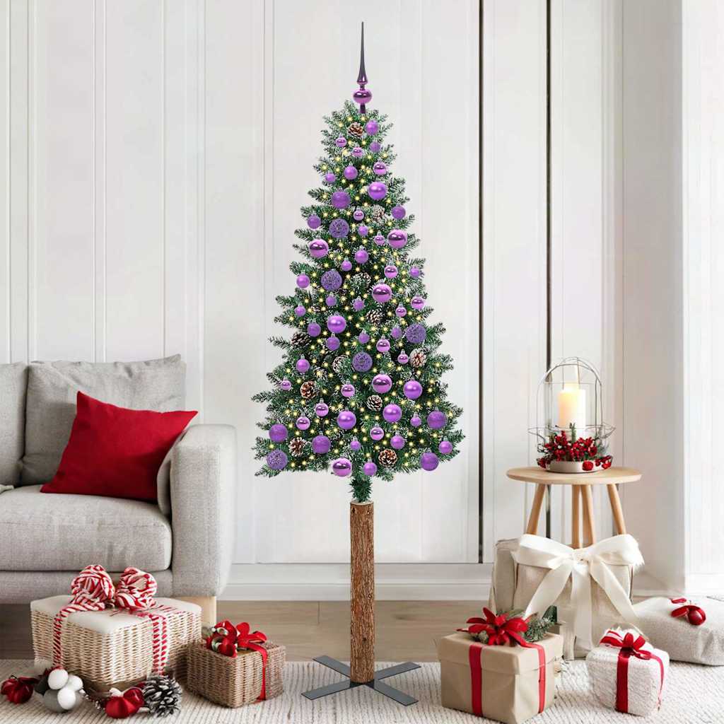 Slankt Juletræ med stativ Grøn 180 cm PVC og Massiv Fyrretræ