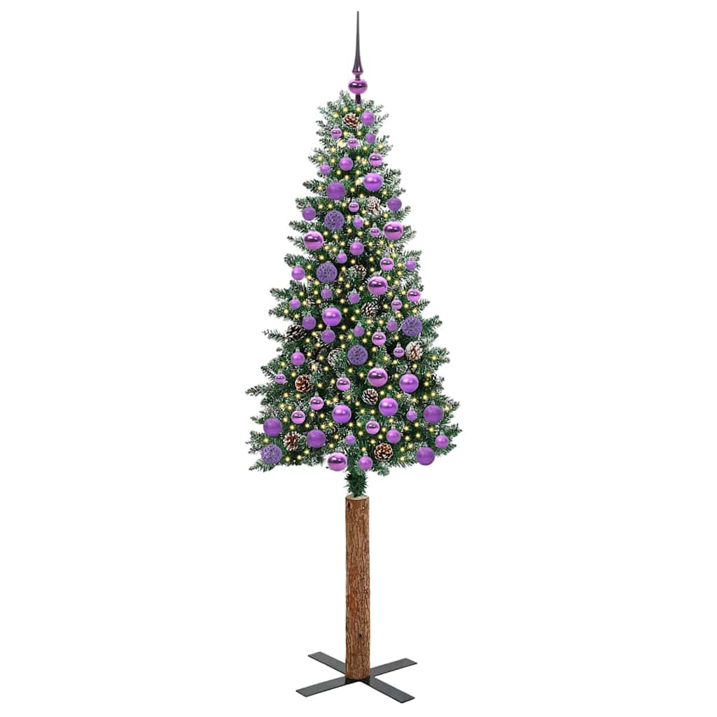 Slankt Juletræ med stativ Grøn 180 cm PVC og Massiv Fyrretræ
