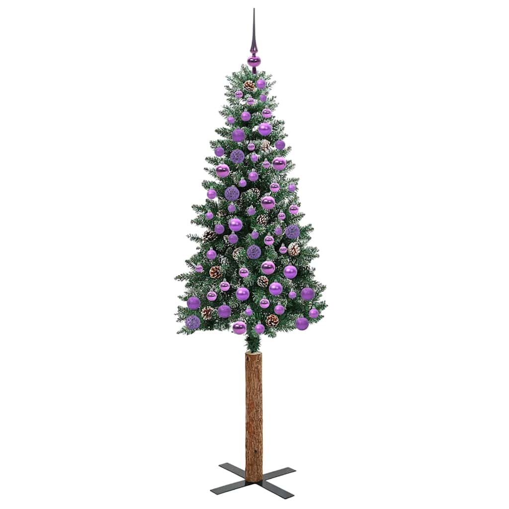 Slankt Juletræ med stativ Grøn 180 cm PVC og Massiv Fyrretræ