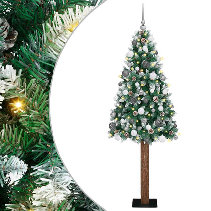 Slankt Juletræ med stativ Grøn 210 cm PVC og Massiv Fyrretræ