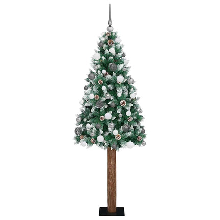 Slankt Juletræ med stativ Grøn 210 cm PVC og Massiv Fyrretræ