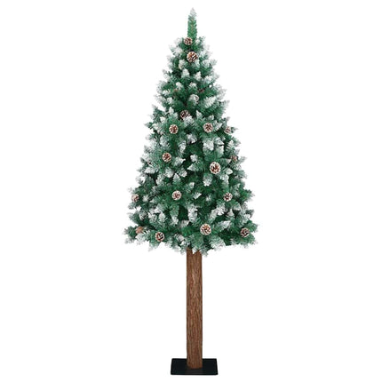 Slankt Juletræ med stativ Grøn 210 cm PVC og Massiv Fyrretræ