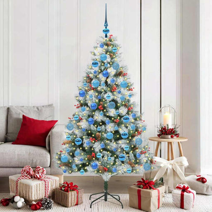 Kunstigt juletræ Grøn og hvid 180 cm PVC og metal og plast