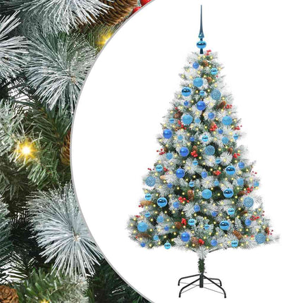 Kunstigt juletræ Grøn og hvid 180 cm PVC og metal og plast