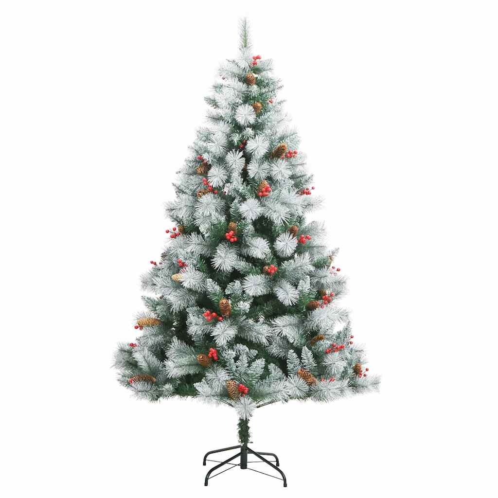 Kunstigt juletræ Grøn og hvid 210 cm PVC og metal og plast