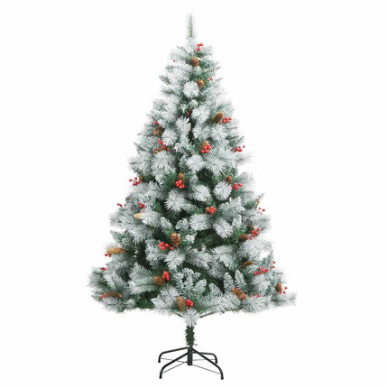 Kunstigt juletræ Grøn og hvid 210 cm PVC og metal og plast