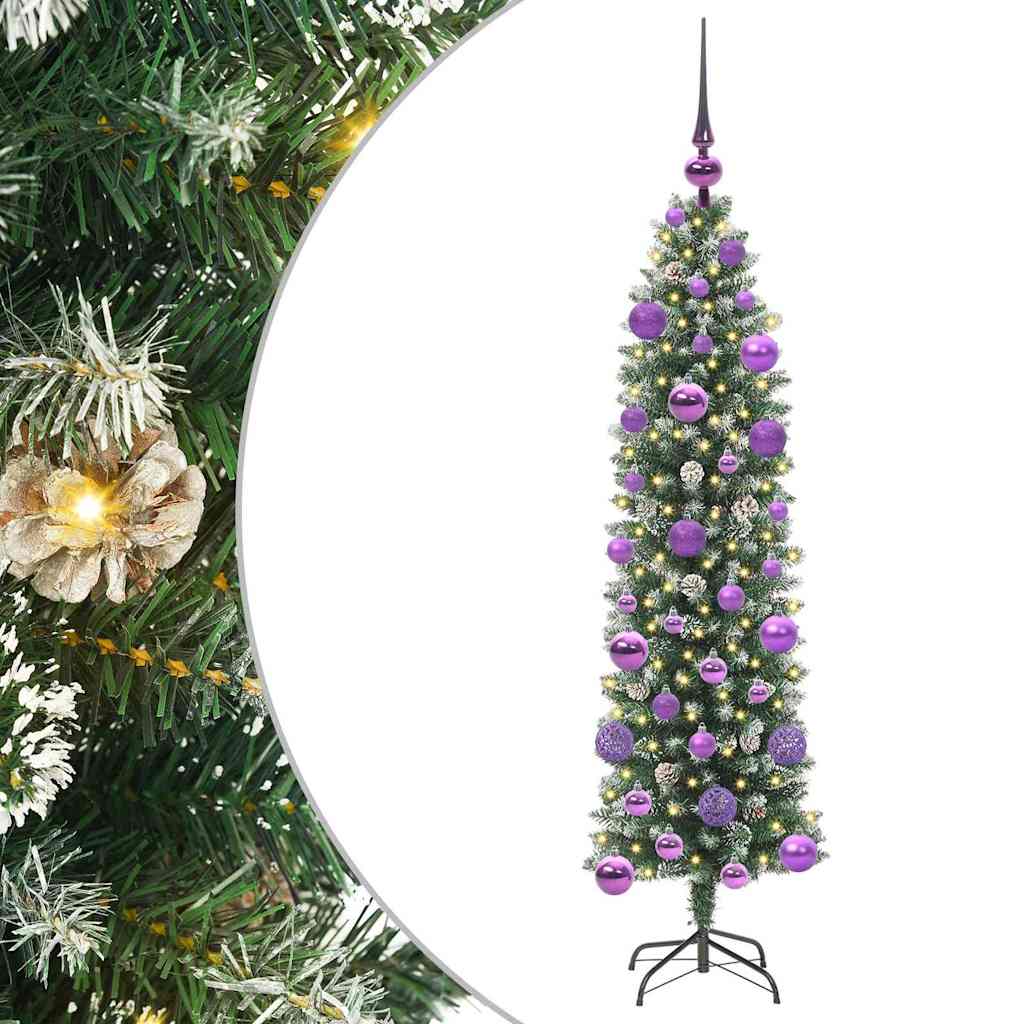Kunstigt slankt juletræ med 150 LED'er Grøn og Hvid 120 cm