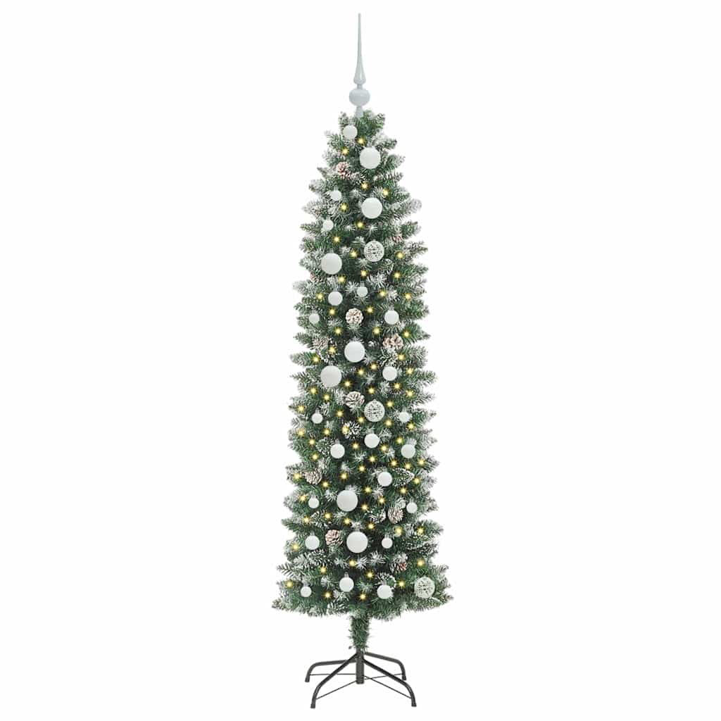 Kunstigt slankt juletræ med 150 LED'er Grøn og Hvid 150 cm