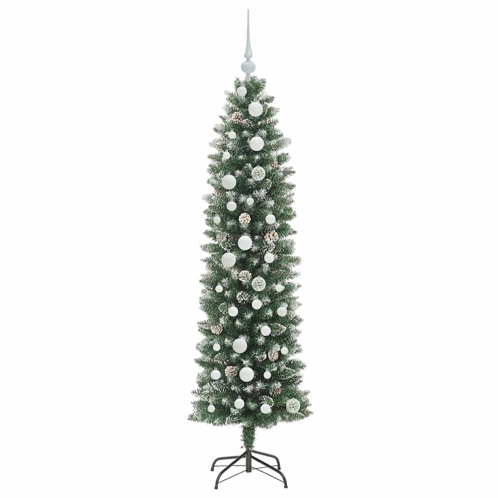 Kunstigt slankt juletræ med 150 LED'er Grøn og Hvid 150 cm