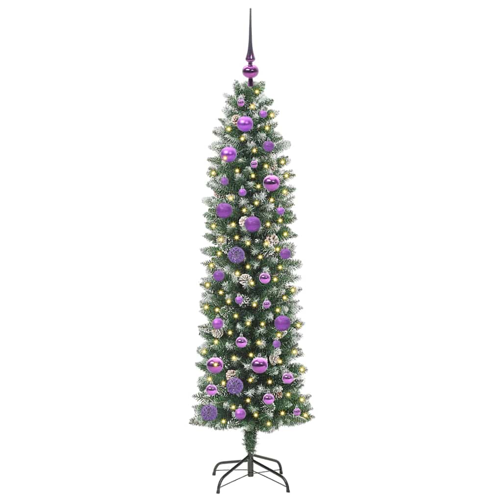Kunstigt slankt juletræ med 150 LED'er Grøn og Hvid 150 cm