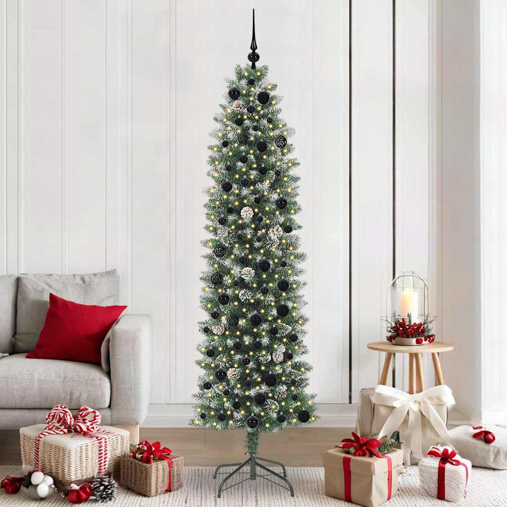 Kunstigt slankt juletræ med 300 LED'er Grøn og Hvid 210 cm