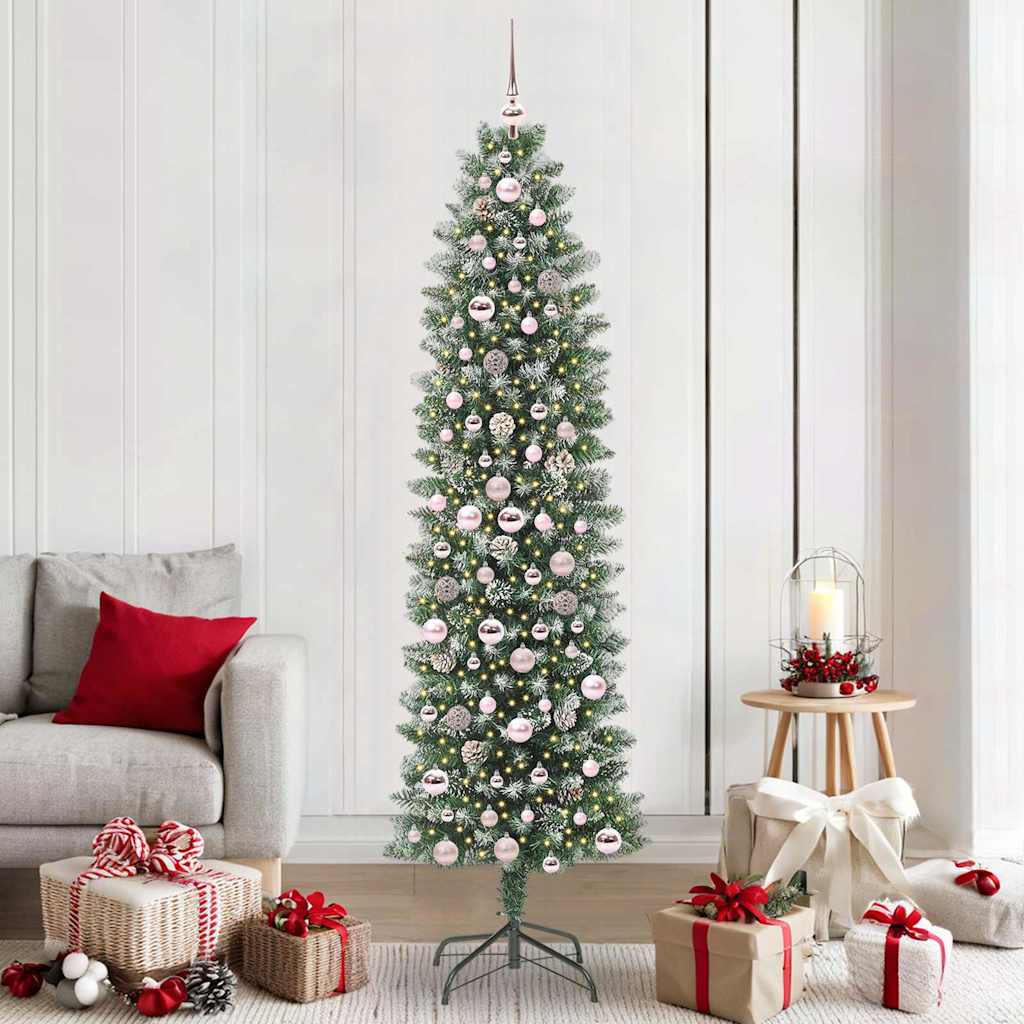 Kunstigt slankt juletræ med 300 LED'er Grøn og Hvid 210 cm