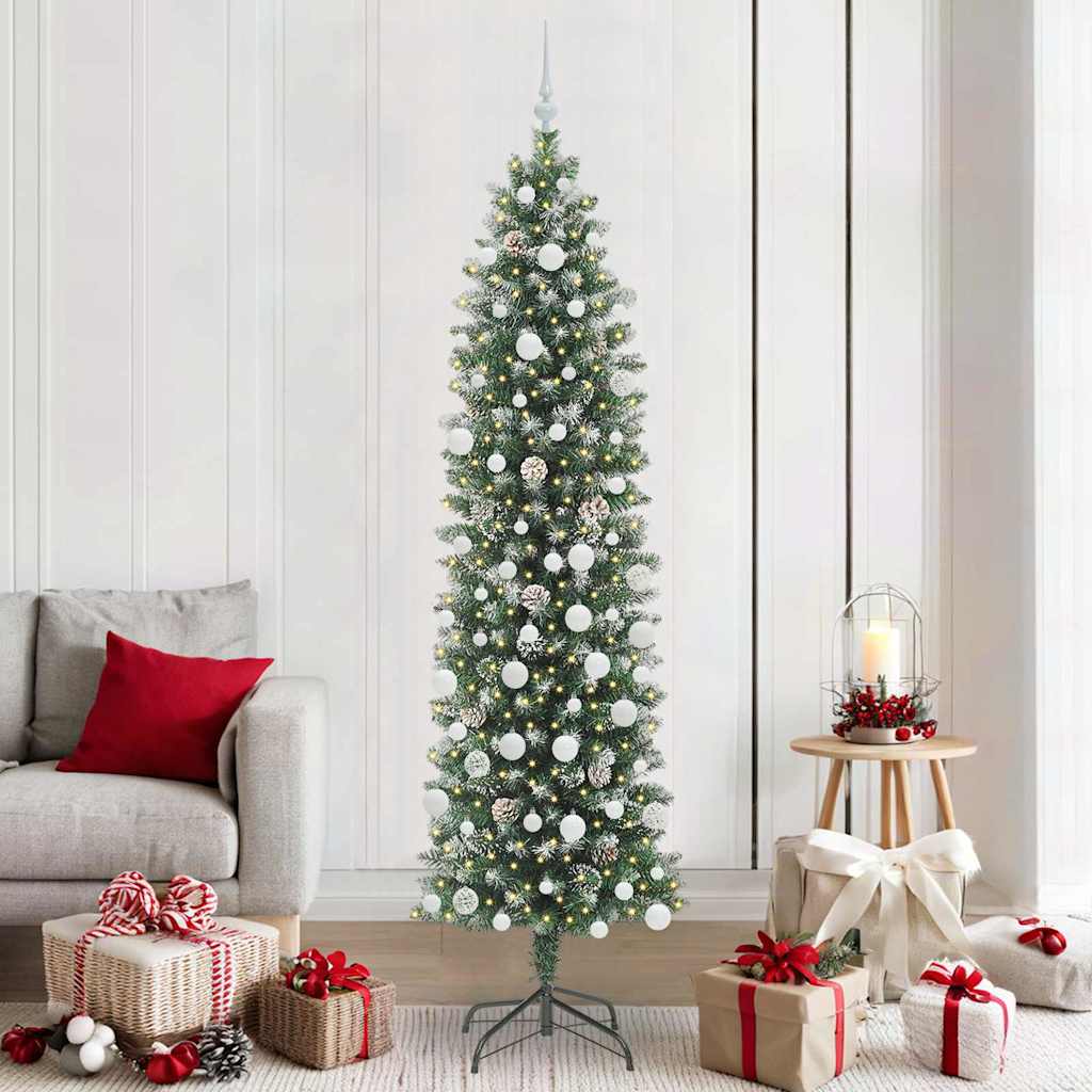 Kunstigt slankt juletræ med 300 LED'er Grøn og Hvid 210 cm