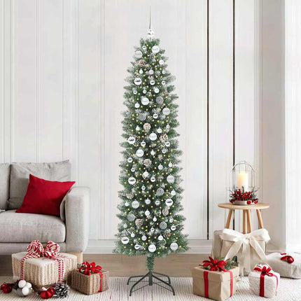 Kunstigt slankt juletræ Grøn og Hvid 210 cm
