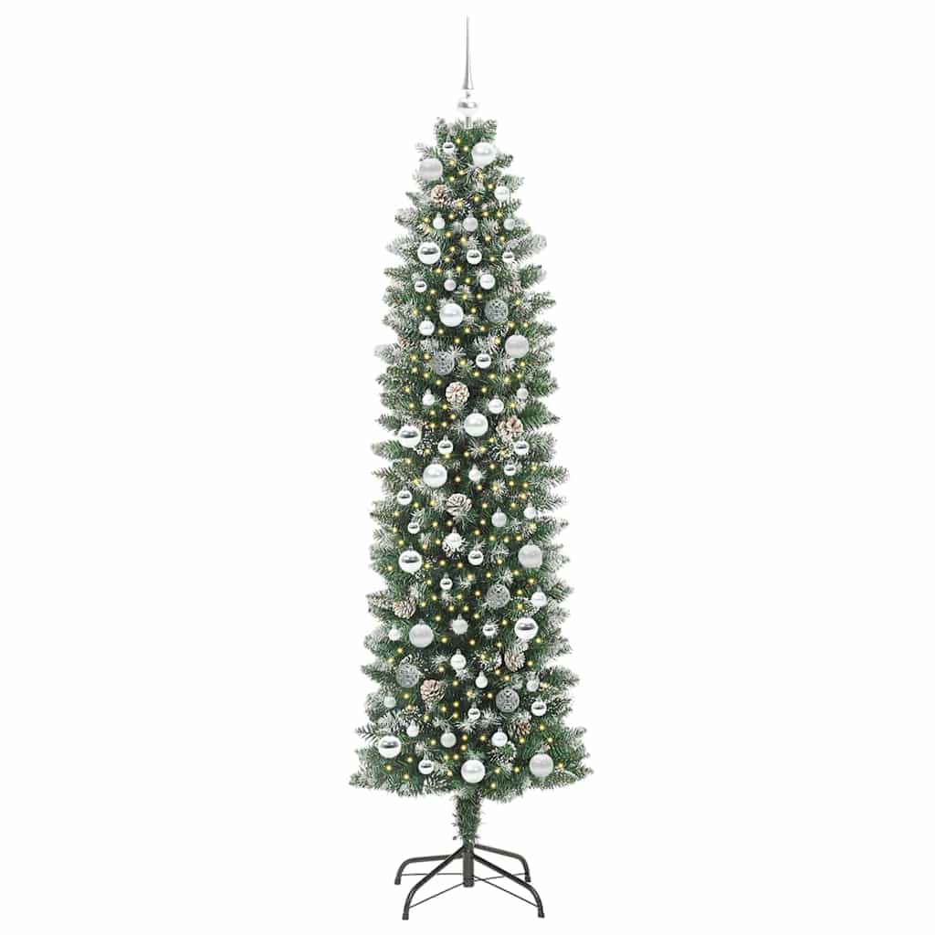 Kunstigt slankt juletræ med 300 LED'er Grøn og Hvid 210 cm