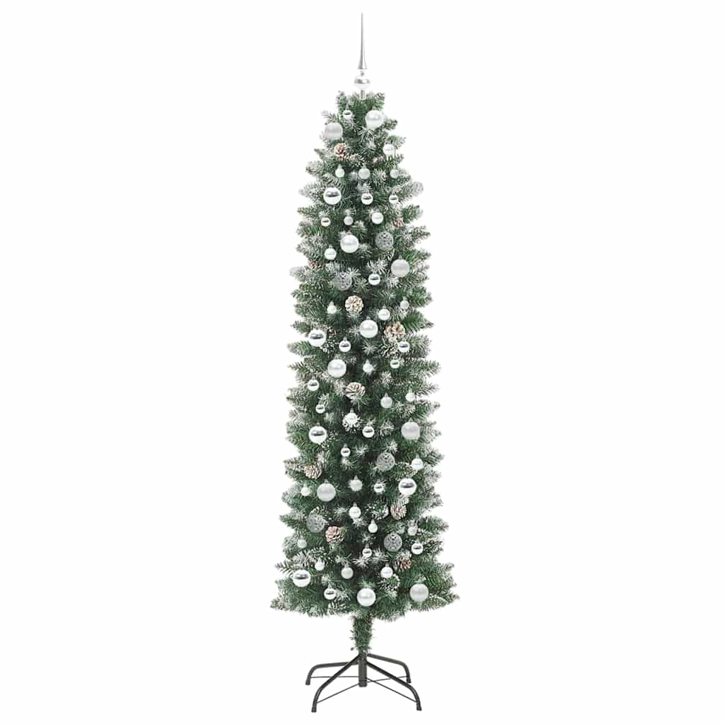 Kunstigt slankt juletræ med 300 LED'er Grøn og Hvid 210 cm