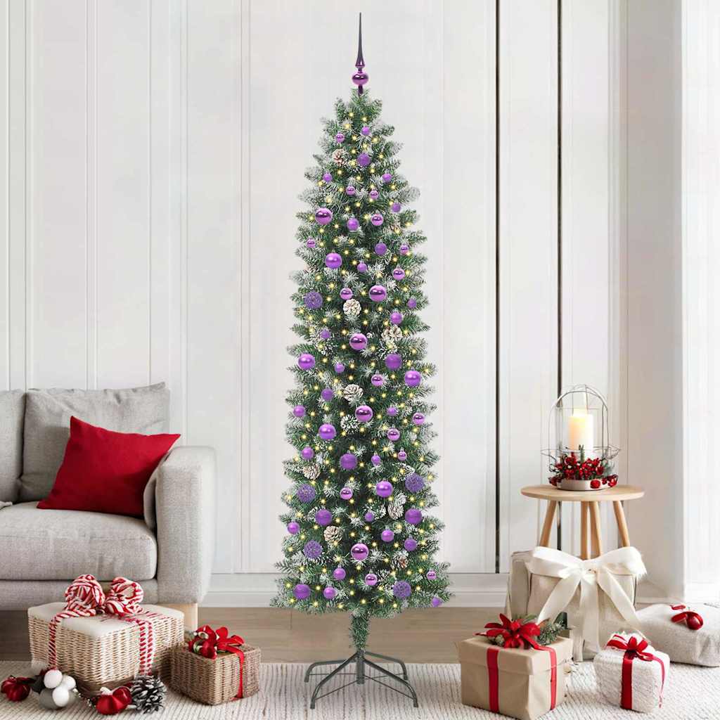Kunstigt slankt juletræ med 300 LED'er Grøn og Hvid 210 cm