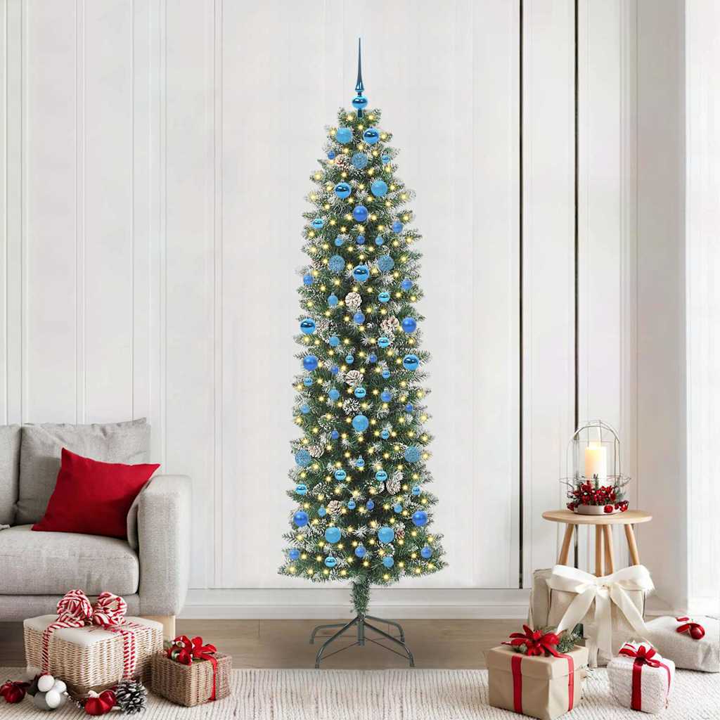 Kunstigt slankt juletræ med 300 LED'er Grøn og Hvid 210 cm
