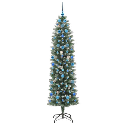 Kunstigt slankt juletræ Grøn og Hvid 210 cm