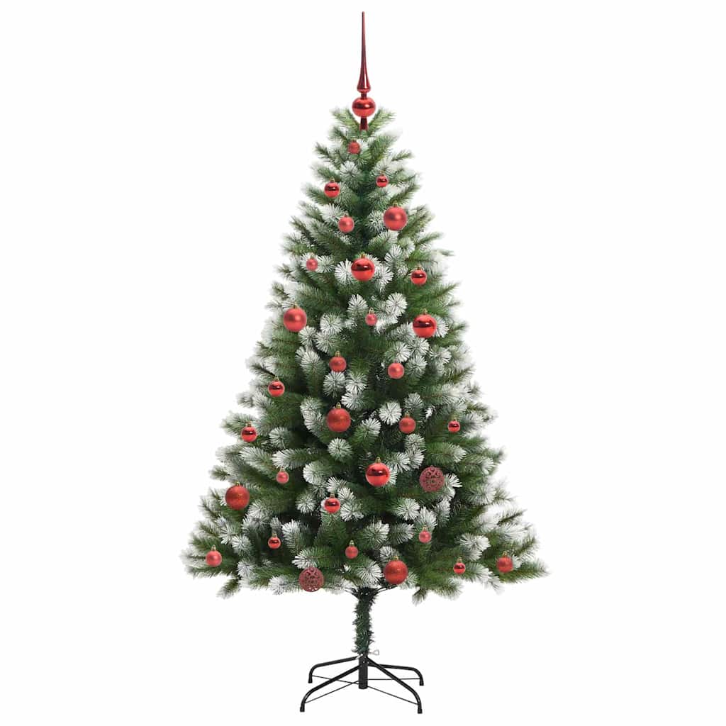 Kunstigt Hængslet Juletræ med Flocked Sne Grøn og hvid 150 cm