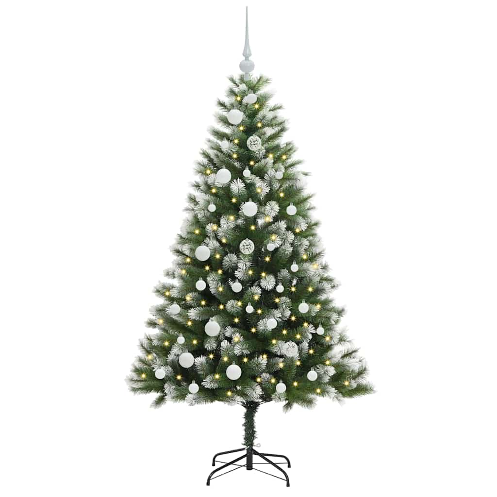 Kunstigt Hængslet Juletræ med Flocked Sne Grøn og hvid 150 cm