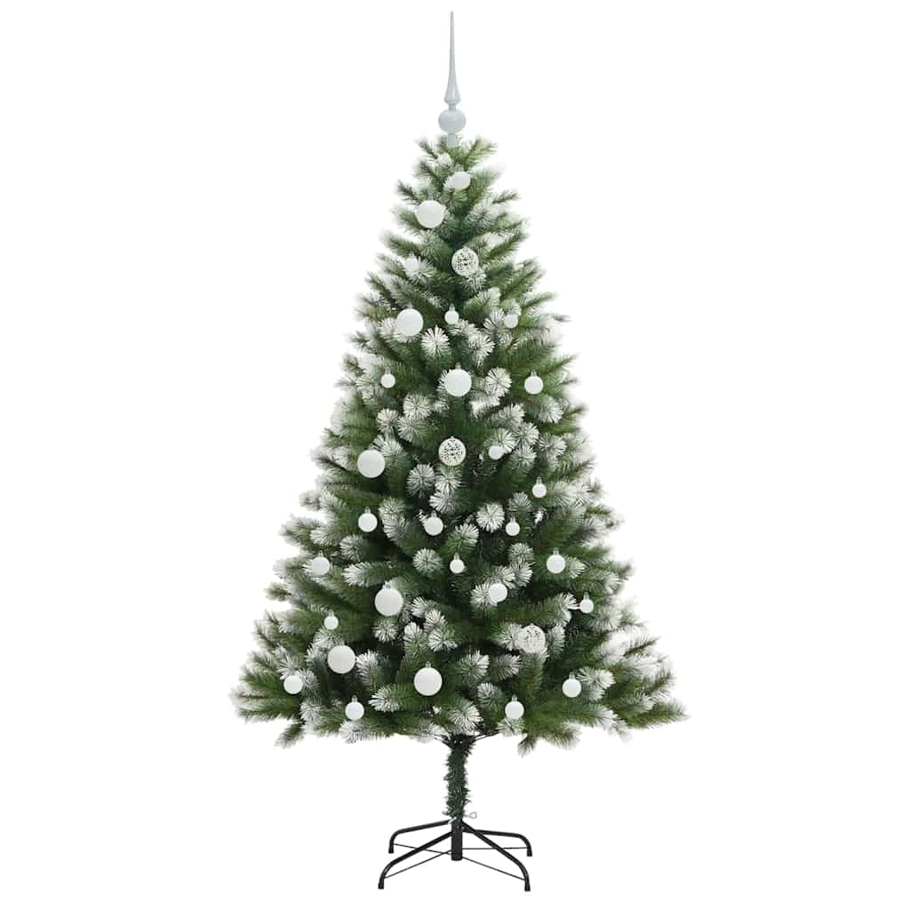 Kunstigt Hængslet Juletræ med Flocked Sne Grøn og hvid 150 cm